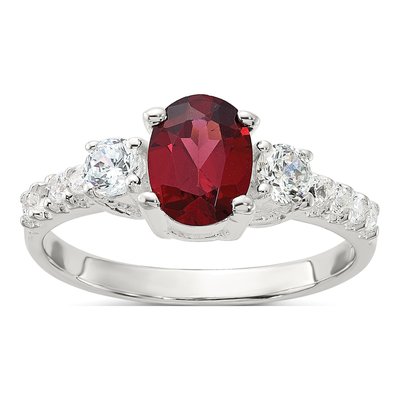 Sterling Silver Garnet & CZ Oval Ring