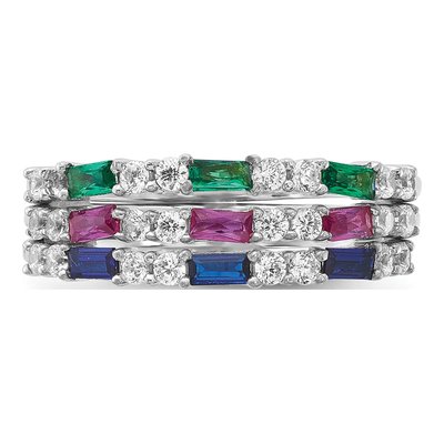 Sterling Silver 3-Ring Set with Multi-Color CZ – view 5