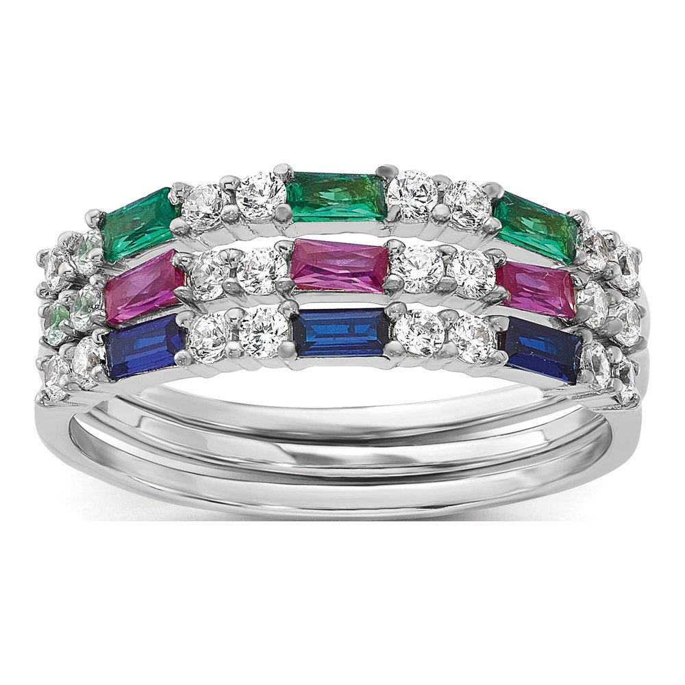 Sterling Silver 3-Ring Set with Multi-Color CZ