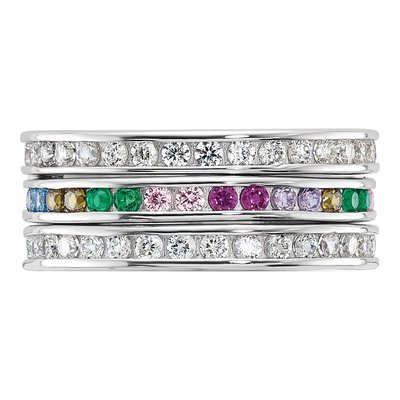Sterling Silver Multi-Color CZ 3 Band Ring Set – view 4