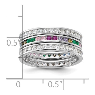 Sterling Silver Multi-Color CZ 3 Band Ring Set – view 5