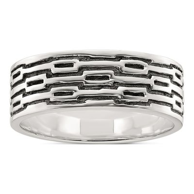Men's Sterling Silver 9mm Oxidized Patterned Band