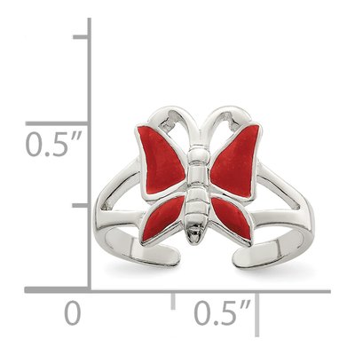 Sterling Silver Red Enamel Butterfly Toe Ring – view 4