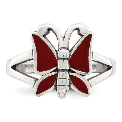 Sterling Silver Red Enamel Butterfly Toe Ring – view 6