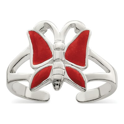 Sterling Silver Red Enamel Butterfly Toe Ring