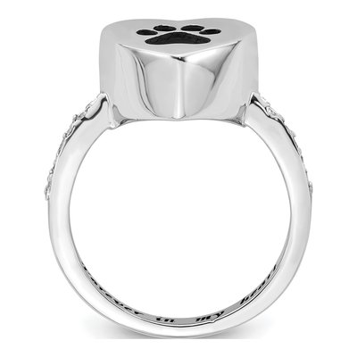 Sterling Silver CZ Paw Print Heart Ash Holder Ring – view 3