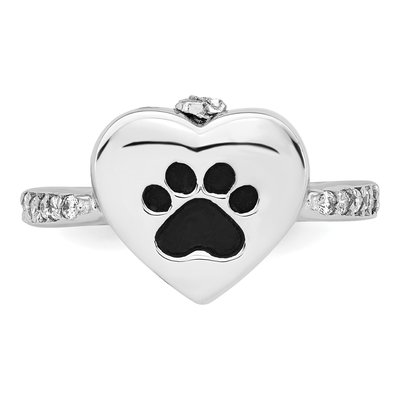 Sterling Silver CZ Paw Print Heart Ash Holder Ring – view 5