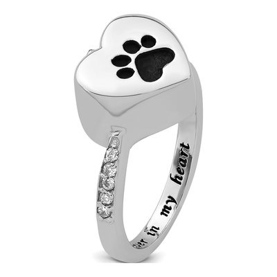 Sterling Silver CZ Paw Print Heart Ash Holder Ring – view 7