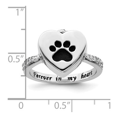 Sterling Silver CZ Paw Print Heart Ash Holder Ring – view 8