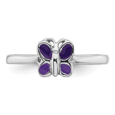 Sterling Silver Girls' Purple Enamel Butterfly Ring – view 5