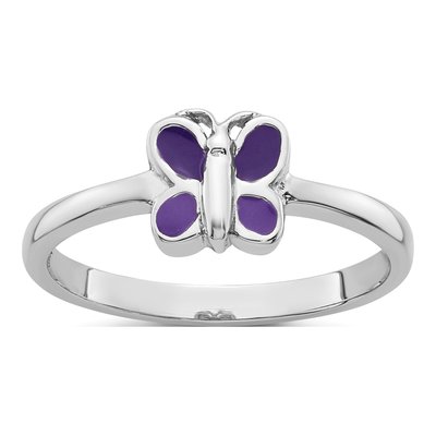 Sterling Silver Girls' Purple Enamel Butterfly Ring