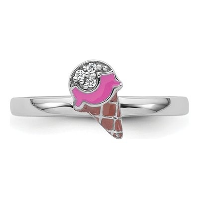 Sterling Silver Girls' Ice Cream Cone CZ Ring – view 5