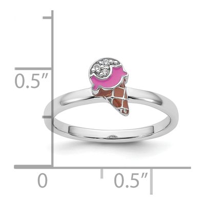 Sterling Silver Girls' Ice Cream Cone CZ Ring – view 6