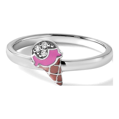 Sterling Silver Girls' Ice Cream Cone CZ Ring – view 8
