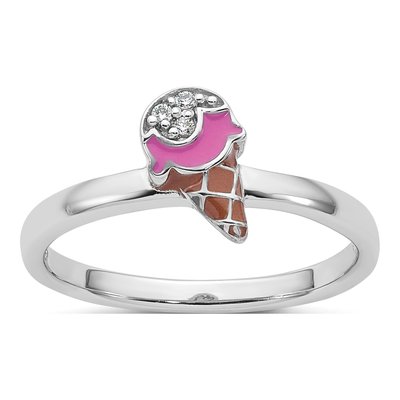 Sterling Silver Girls' Ice Cream Cone CZ Ring