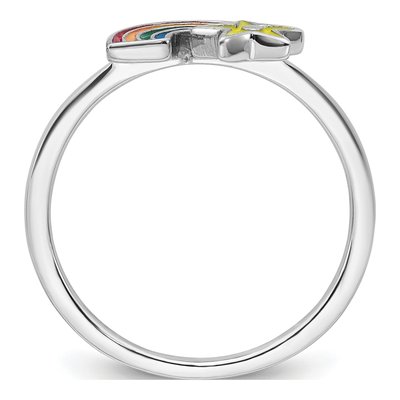 Sterling Silver Girl's Enamel Rainbow Star Ring – view 3