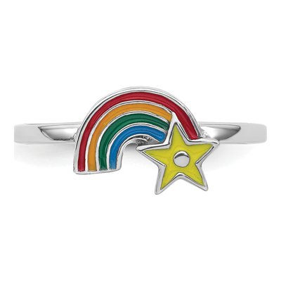 Sterling Silver Girl's Enamel Rainbow Star Ring – view 5