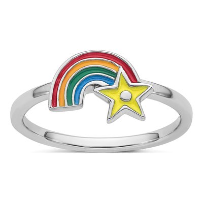 Sterling Silver Girl's Enamel Rainbow Star Ring