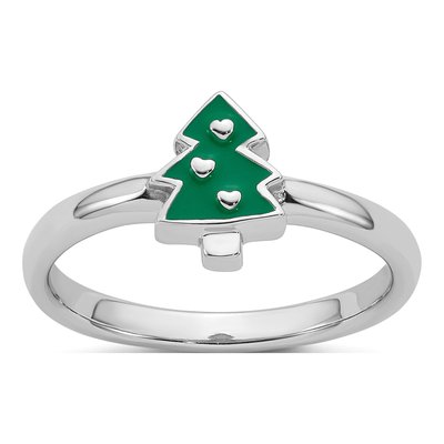 Sterling Silver Girl's Christmas Tree Ring