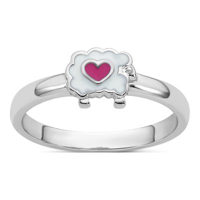 Sterling Silver Girls' Enamel Sheep Ring