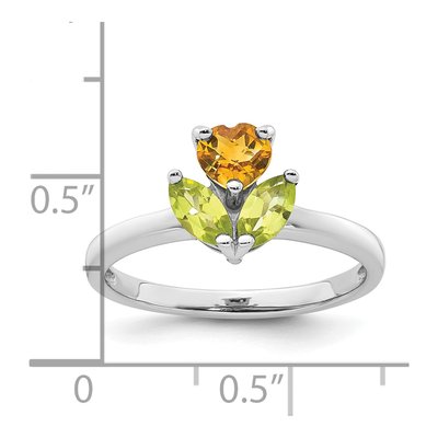 Sterling Silver Peridot & Citrine Flower Ring – view 6