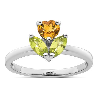 Sterling Silver Peridot & Citrine Flower Ring