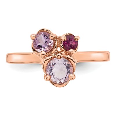 Rose Gold-Plated Sterling Silver Amethyst & Rhodolite Garnet Round Ring – view 5