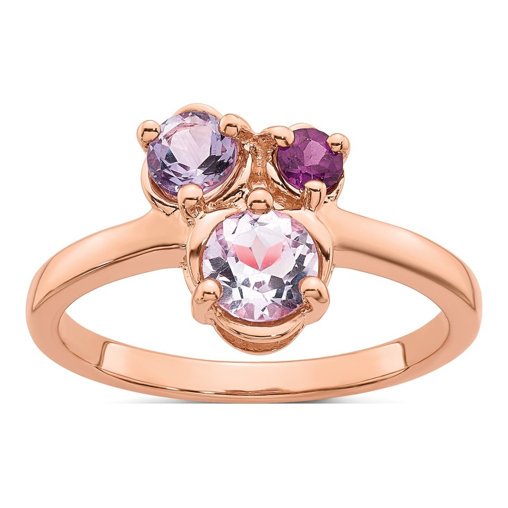Sterling Silver Rose Gold-Plated Polished Round Amethyst, Pink Quartz And Rhodolite Garnet Size 6 Ring