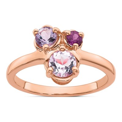 Rose Gold-Plated Sterling Silver Amethyst & Rhodolite Garnet Round Ring
