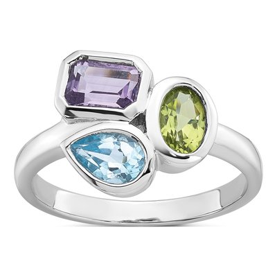 Sterling Silver Amethyst & Swiss Blue Topaz Ring