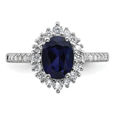 Sterling Silver Lab-Created Sapphire & CZ Halo Ring – view 5