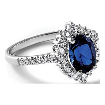 Sterling Silver Lab-Created Sapphire & CZ Halo Ring – view 8