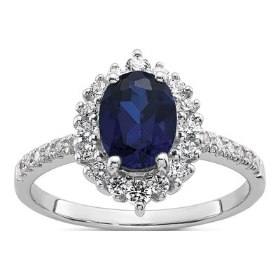 Sterling Silver Lab-Created Sapphire & CZ Halo Ring