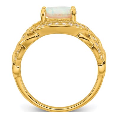 Gold-Plated Sterling Silver Lab-Created Opal & CZ Twisted Ring – view 3