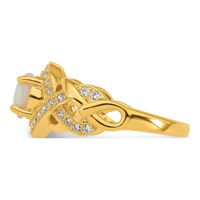 Gold-Plated Sterling Silver Lab-Created Opal & CZ Twisted Ring – view 4