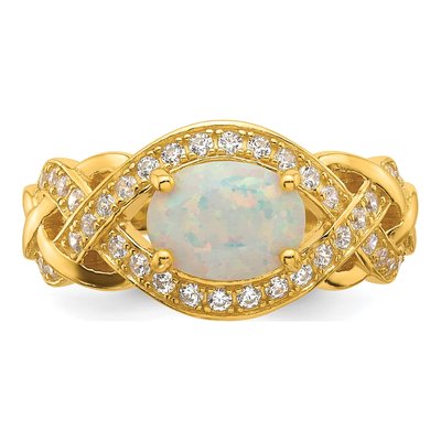 Gold-Plated Sterling Silver Lab-Created Opal & CZ Twisted Ring – view 5