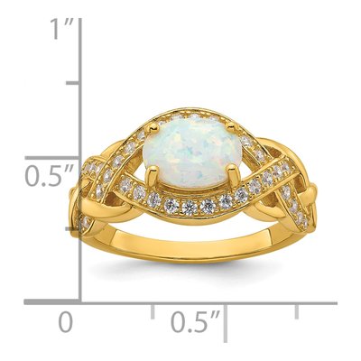 Gold-Plated Sterling Silver Lab-Created Opal & CZ Twisted Ring – view 6