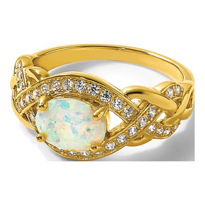 Gold-Plated Sterling Silver Lab-Created Opal & CZ Twisted Ring – view 8