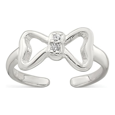 Sterling Silver CZ Bow Adjustable Toe Ring