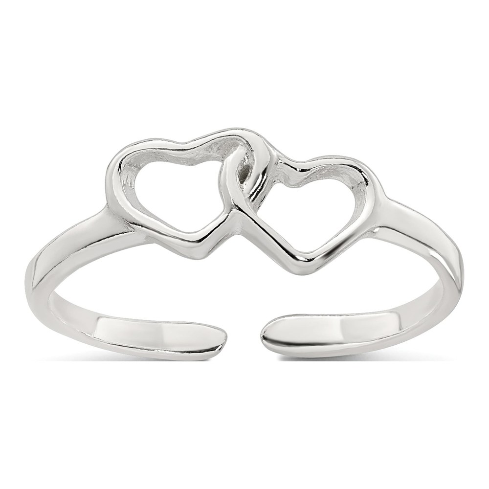 Sterling Silver Polished Interlocking 2-Hearts Toe Ring