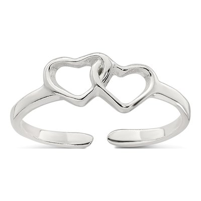 Sterling Silver Interlocking 2-Hearts Toe Ring
