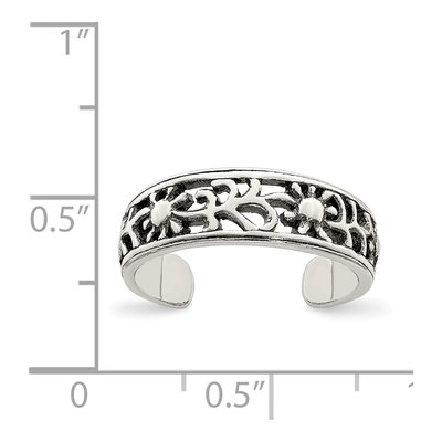 Sterling Silver Antiqued Floral Toe Ring – view 4