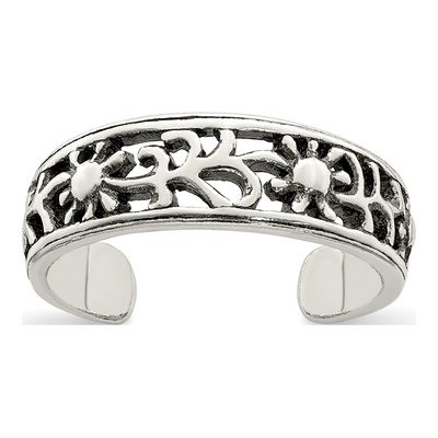 Sterling Silver Antiqued Floral Toe Ring