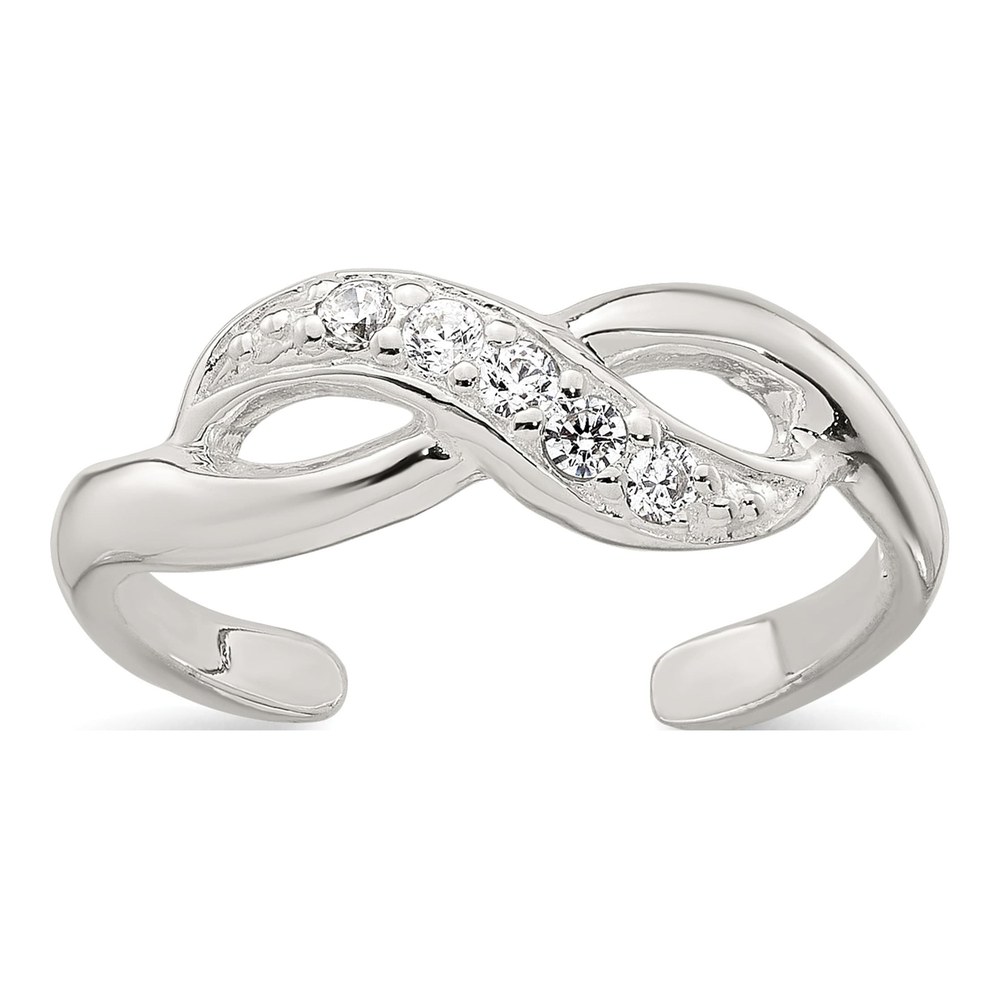 Sterling Silver Polished Cz Infinity Adjustable Toe Ring