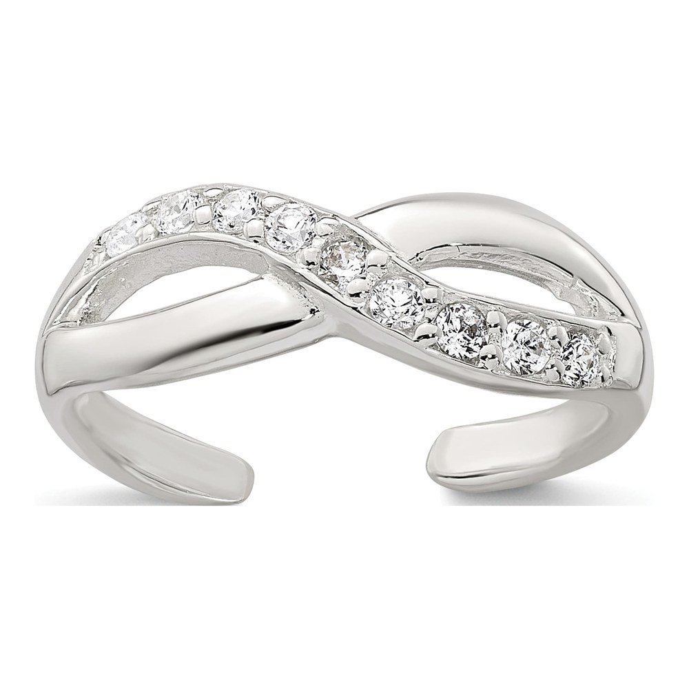 Sterling Silver Polished Cz Infinity Adjustable Toe Ring