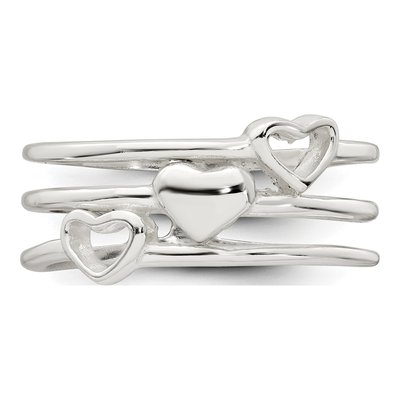 Sterling Silver 7.6mm Three Hearts Band – view 5