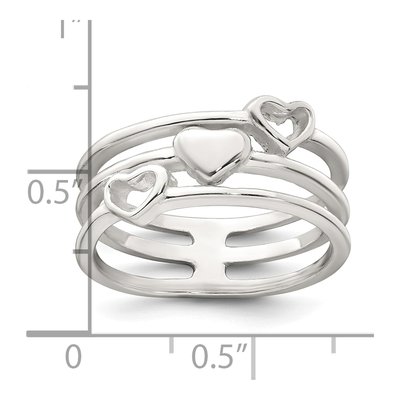Sterling Silver 7.6mm Three Hearts Band – view 6