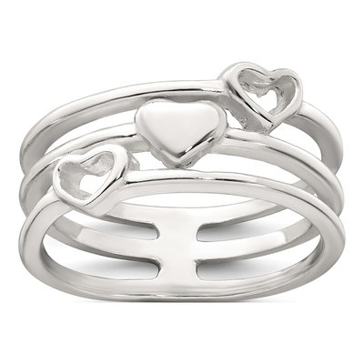 Sterling Silver 7.6mm Three Hearts Band