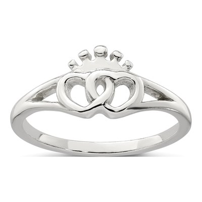 Sterling Silver Interlocking Hearts Crown Ring