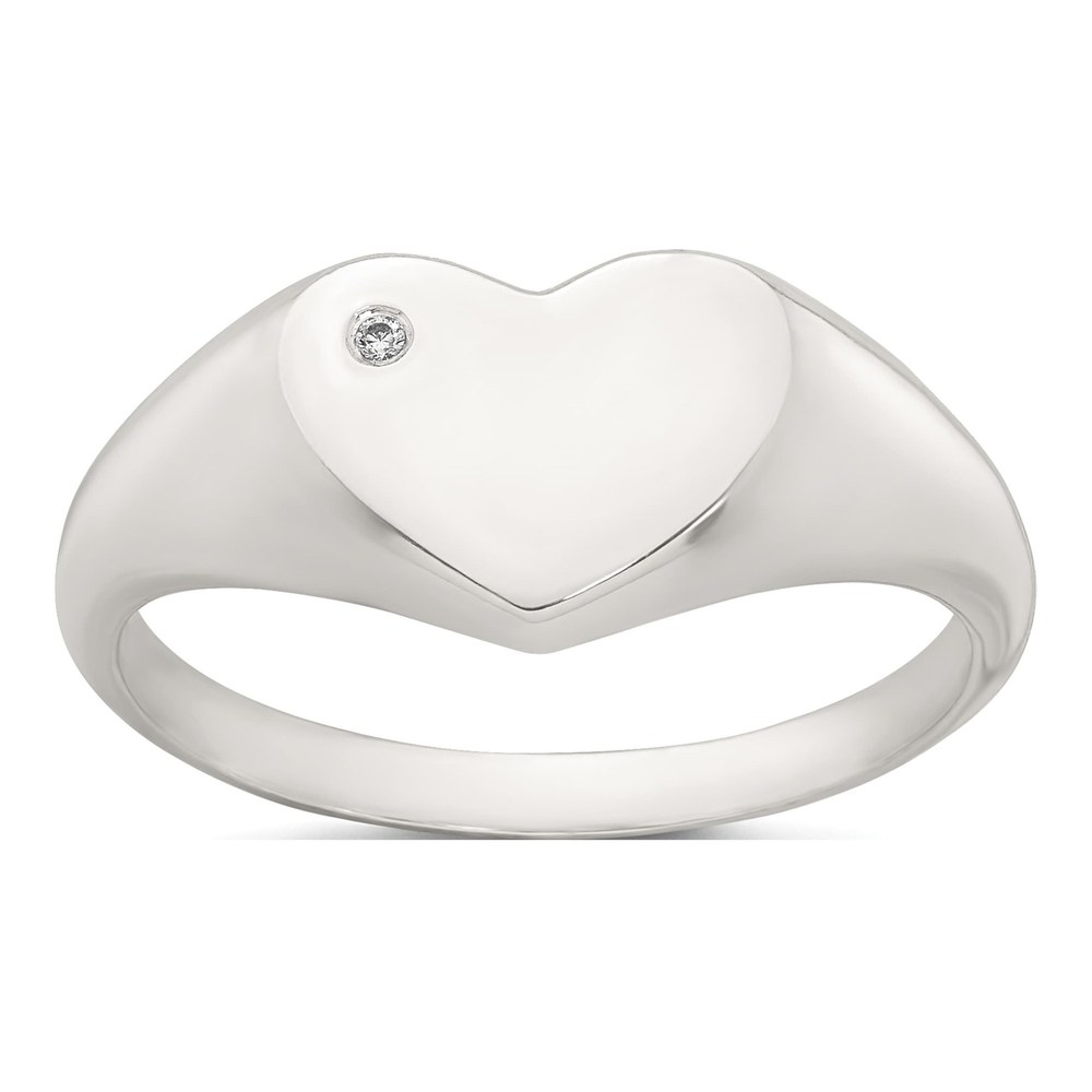 Sterling Silver Polished White Cz Heart Size 6 Signet Ring